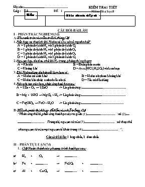 Kiểm tra 45 phút môn Hóa học khối 8
